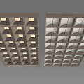 Modern Ceiling Design With Square Grid And Curved Panel Patterns Featuring Integrated Lighting 3d model