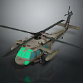 Military Style Helicopter with Green Tinted Windows Gray Body and Large Rotors on Dark Background