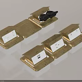 Golden Roofed Structures With White Bases And Arrow Labels Featuring Black Object 3d model