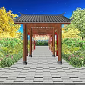 Ancient Chinese Pagoda Under Starry Night Sky With Trees Steps And Pool