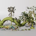 Diverse Plant Combination With Trees Vines And Moss Covered Trunks In 3d model