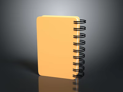 Yellow Spiral Notebook Computer With Black Binding On Dark Reflective Background 3d model