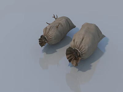 Two Burlap Sacks With Tied Knots On Gray Background With Reflection 3d model