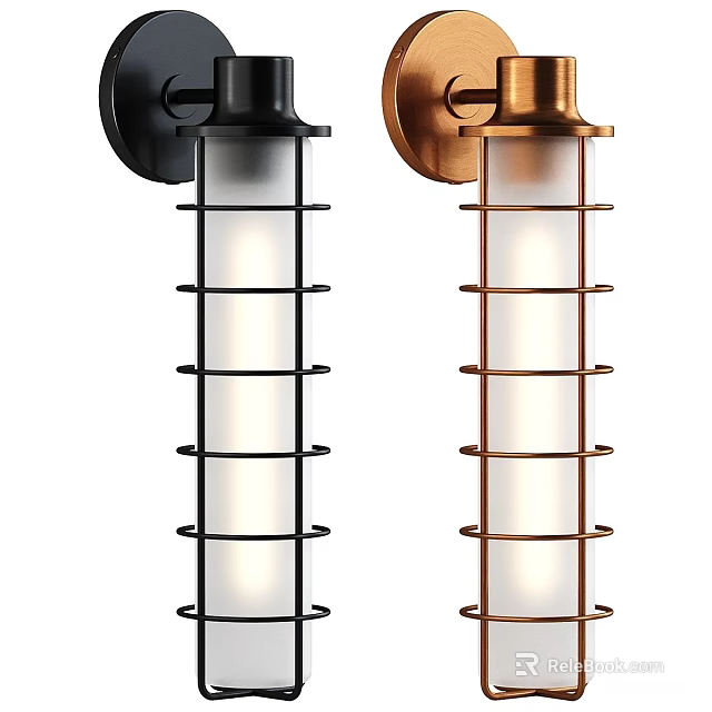 Modern Black and Copper Wall Lamps With Metal Frame and Frosted Glass Shade 3d model 
