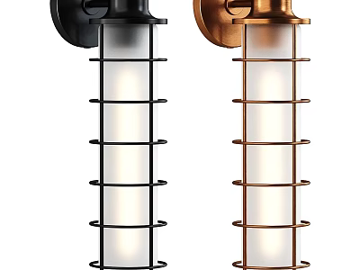 Modern Black and Copper Wall Lamps With Metal Frame and Frosted Glass Shade 3d model