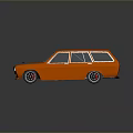 Orange Vintage Station Wagon 3D Model With Black Background And Reflection 3d model