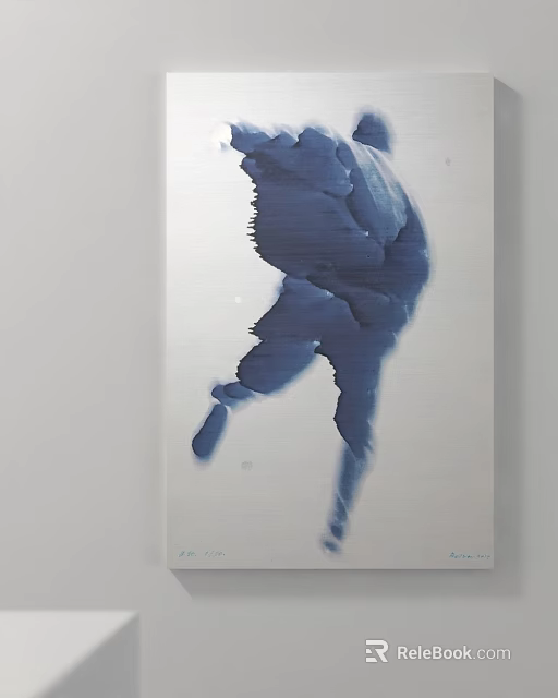 Blue Abstract Running Human Figure Silhouette On White Canvas Artwork 3d model