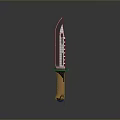 Tactical Combat Knife With Serrated Silver Blade And Brown Wooden Handle