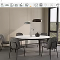 Modern HC28 round dining table and chair combination 3d model