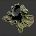 Green Moss Covered Tree Stump Decorative Element With Natural Root Base And Irregular Shape