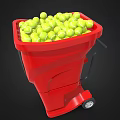 Sports Equipment Red Ball Cart Filled With Yellow Tennis Balls