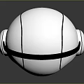 3D Shiny Silver Robot Character With Headphones And Big Eyes On Reflective Surface