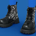 Black Lace Up Boots With Snake Print Design And Chunky Platform Sole