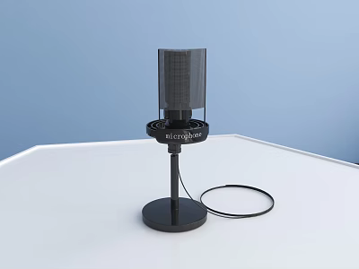 Blue Yeti Black Microphone On White Desk With Blue Background Design 3d model