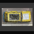 Yellow Model Car With Colorful Decals Roof Rack And Transparent Display Base