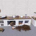 Rustic Kitchen Cabinets With Wooden Countertop Sink Oven And Decorative Hay