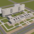 Modern Hospital Building Featuring Contemporary Architecture Green Spaces And Surrounding Roads