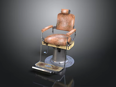 Vintage Brown Armchair Featuring Worn Leather Upholstery Metal Base And Footrest 3d model
