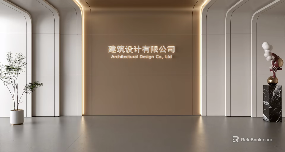 Modern Architectural Design Company Background Wall With Warm Lighting And Elegant Frame 3d model 