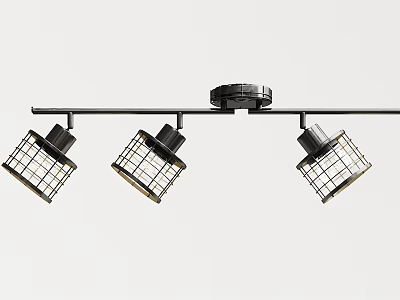 Industrial Style Track Ceiling Light With Three Black Metal Cage Shades Design 3d model