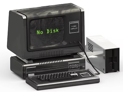 Vintage Computer Setup With Monitor Keyboard And No Disk 3d model