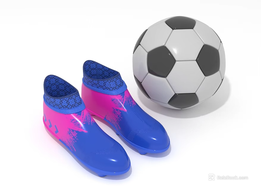 Blue And Pink Sports Football Boots With Black White Soccer Ball 3d model 