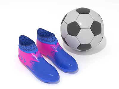 Blue And Pink Sports Football Boots With Black White Soccer Ball 3d model