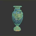 Exquisite Blue Vase Featuring Golden Lion Head Carvings And Ornate Sculptural Patterns