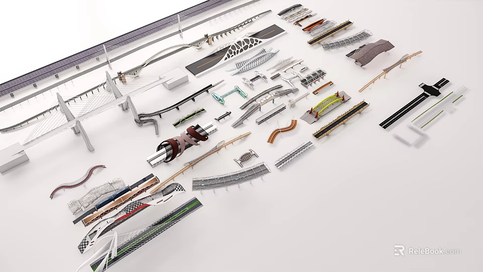 Scenic Landscape Bridge Architectural Models With Various Design And Structural Elements 3d model