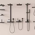 Modern Black Shower Systems With Rain Heads Handheld Sprayers Shelves And Control Knobs 3d model
