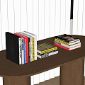 Books On Wooden Desk With Stacked And Upright Spines And Colorful Cover Details