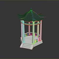 Traditional Gazebo With White Columns Blue Roof Red Accents Steps And Railing