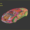 Orange Sports Car Featuring Green And White Stripes And Number 63 Logo