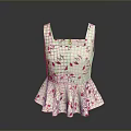Sleeveless White Dress With Pink Floral Pattern And Ruffled Hem