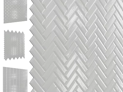 Glossy Light Gray Ceramic Tile Components With Herringbone Vertical And Grid Patterns 3d model