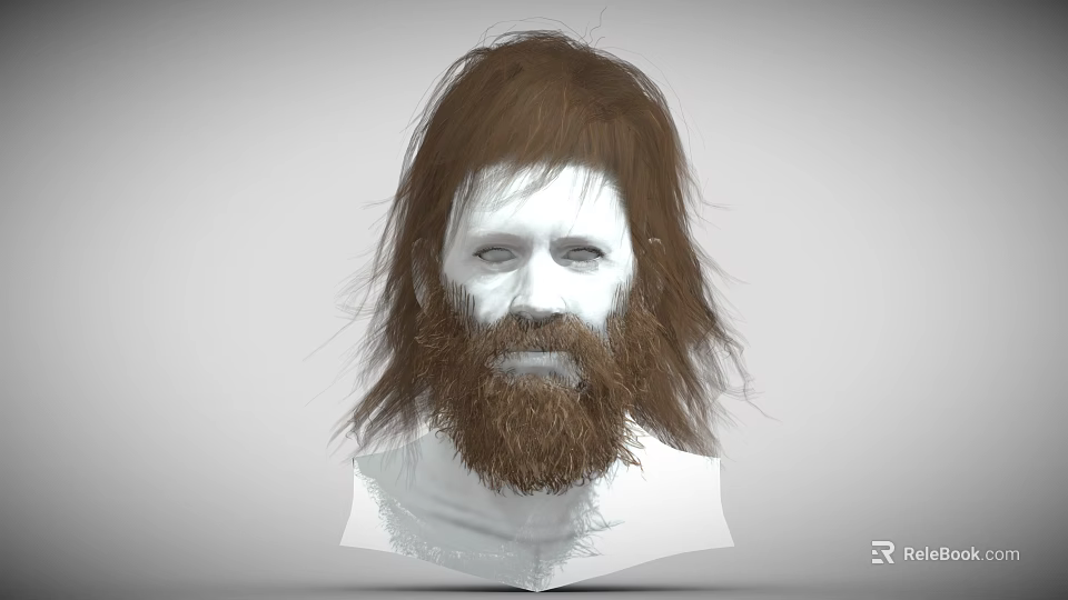 Man 3D Model Featuring Brown Long Hair Beard Gray Background And White Base 3d model
