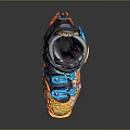 Black and Orange Ski Boots With Blue Laces Adjustable Straps and Sturdy Soles for Skiing