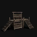 Ancient Wooden Architecture Structure With Stairs And Spiked Platform Design