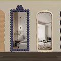 Cream Style Floor Mirror Full-length Mirror Dressed Mirror Irregular Mirror 3d model