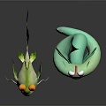 Plant Inspired Fish And Snake Shaped Creatures With Leafy Features And Floral Design