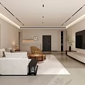 Modern Living and Dining Room Interior With Sofa TV Unit Large Window And Decorative Painting