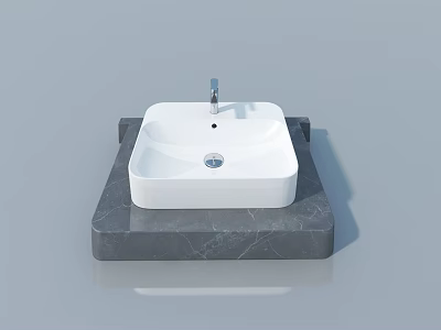 Swing Door Design Featuring White Square Basin And Gray Marble Countertop 3d model