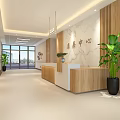 Kangxin Center Modern Reception Area With Marble Backdrop And Wooden Decor