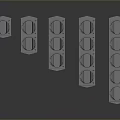 Five Black Traffic Lights Arranged in Row With Circular Lamp Holes and Gray Reflective Background