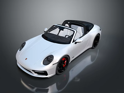 White Convertible Sports Car With Sleek Body Black Soft Top And Red Calipers 3d model