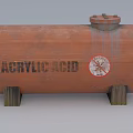 Industrial Acrylic Acid Storage Tank With Wooden Supports And No Smoking Sign