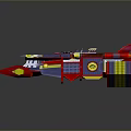 Colorful Cosmic Spaceship Model With Red Blue Yellow Design And Aerodynamic Wings