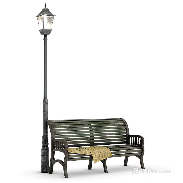 Public Outdoor Street Lamp and Wooden Bench as Essential Road Facilities 3d model 