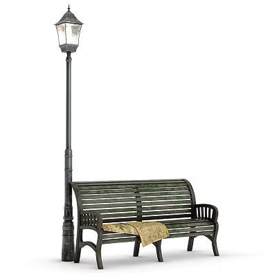 Public Outdoor Street Lamp and Wooden Bench as Essential Road Facilities 3d model