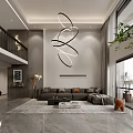 Modern Dining Room Interior With Dining Table Chairs Chandelier Green Plant And Decorative Painting